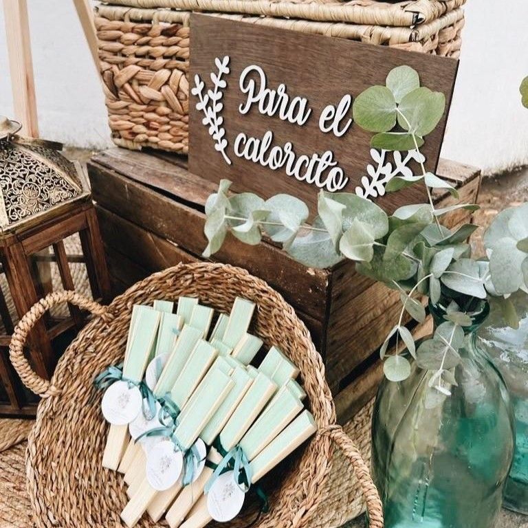 Cartel rincon boda para el calorcito abanicos REGALOS BODA PARA INVITADOS MARCASITIOS MADERA TICKET ENTRADA CINE TEATRO MUSICA